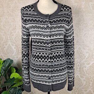 Talbots Fair Isle Beaded Cardigan Sweater Lambswool Blend Size Medium NWOT